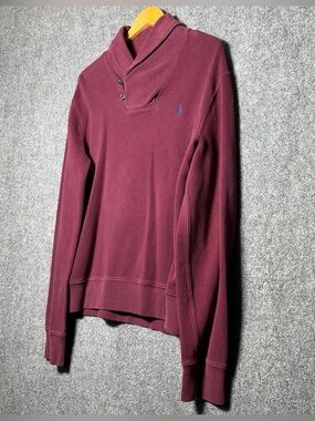 Ralph Lauren Men's Burgundy Turtleneck Shawl Pullover